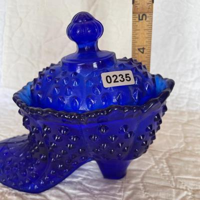 Cobalt blue hobnail glass shoe