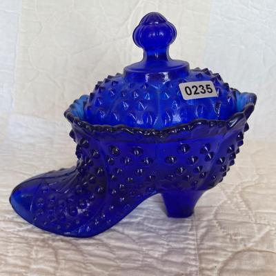 Cobalt blue hobnail glass shoe