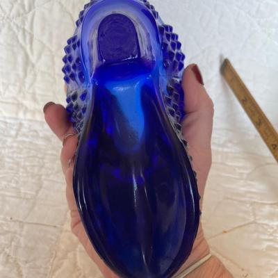 Cobalt blue hobnail glass shoe