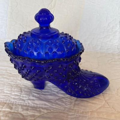 Cobalt blue hobnail glass shoe