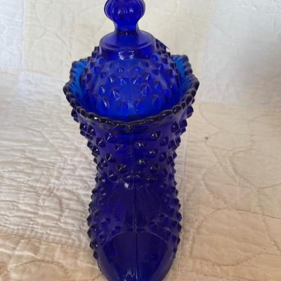 Cobalt blue hobnail glass shoe