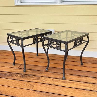 522 Pair of WOODARD Glass top Tables