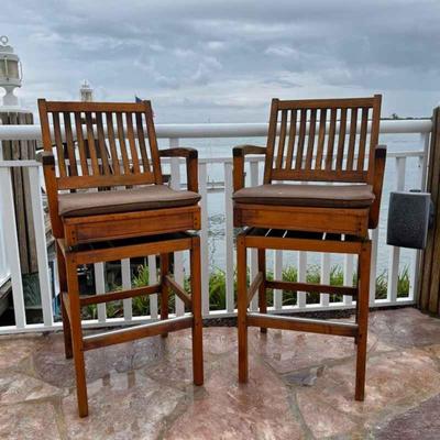 523 Pair of Gloster Teak Swivel Barstools with Cushion