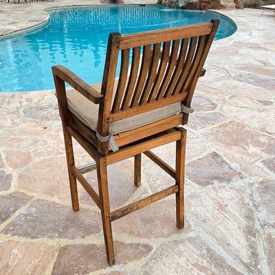 524 Pair of Gloster Teak Swivel Barstools with Cushion