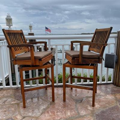 575 Pair of Gloster Teak Swivel Barstools with Cushion