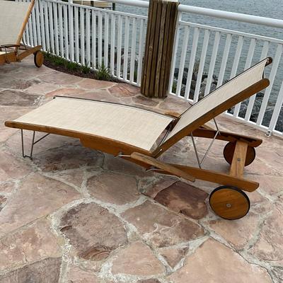 528 Pair of Gloster Teak Lounge Chairs with Teak Side Table