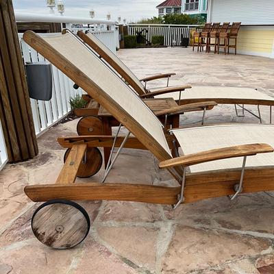 528 Pair of Gloster Teak Lounge Chairs with Teak Side Table