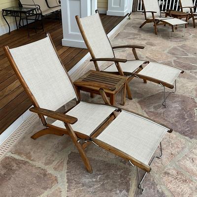 529 Pair of Gloster Teak 2-pc Sling Lounge Chair with Teak Table