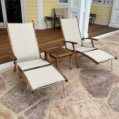 529 Pair of Gloster Teak 2-pc Sling Lounge Chair with Teak Table