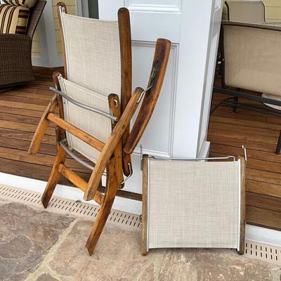 529 Pair of Gloster Teak 2-pc Sling Lounge Chair with Teak Table