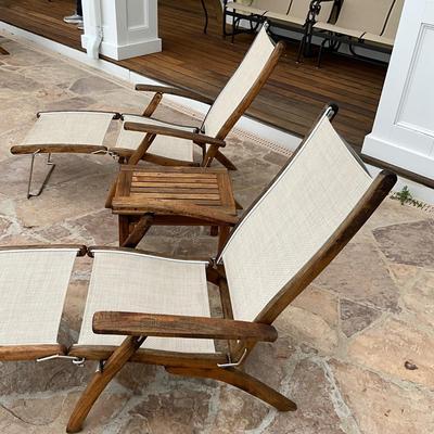 530 Pair of Gloster Teak 2-pc Sling Lounge Chair with Teak Table