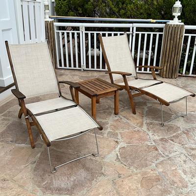 530 Pair of Gloster Teak 2-pc Sling Lounge Chair with Teak Table
