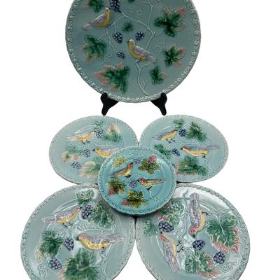 MAJOLICA Zell Brothers Platter & Five Plates (6 total)