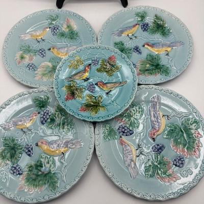 MAJOLICA Zell Brothers Platter & Five Plates (6 total)