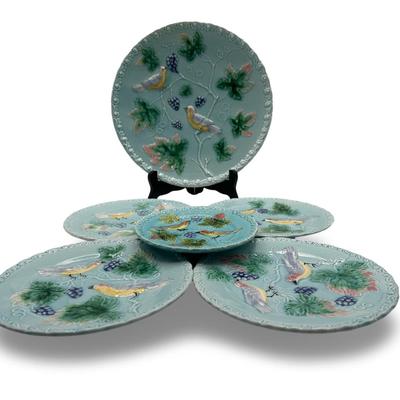 MAJOLICA Zell Brothers Platter & Five Plates (6 total)