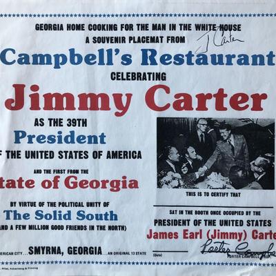Jimmy Carter signed souvenir placemat
