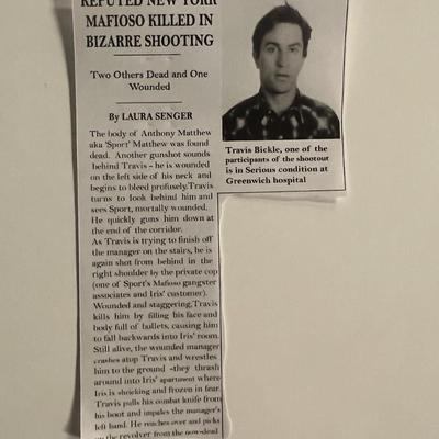 Taxi Driver Matthew "Sport" Higgins prop newspaper clipping 