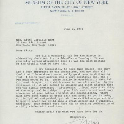 Louis Auchincloss letter