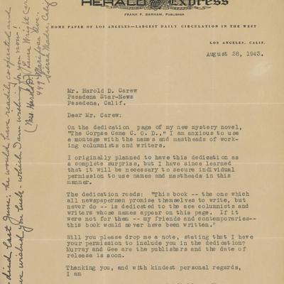 Jimmy Starr signed letter 