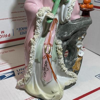 Vintage Chinese 20th Century Porcelain/Bisque Lady Figurine 12" Tall and in Good Preowned Condition.
