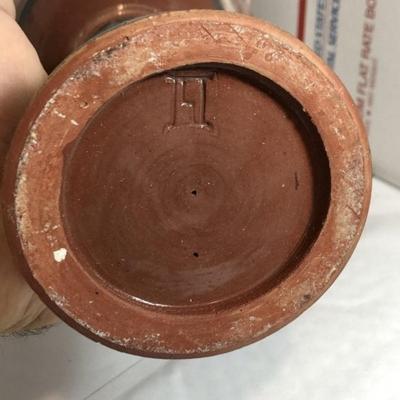 Vintage Scarce Redware Hand Painted Seagulls Pedestal Bowl w/Rattle/Bell Base 10.5" Tall Preowned from an Estate in VG Condition