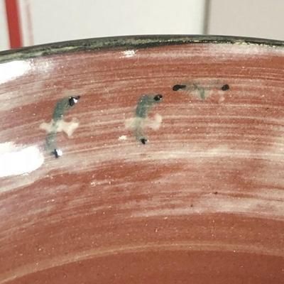 Vintage Scarce Redware Hand Painted Seagulls Pedestal Bowl w/Rattle/Bell Base 10.5" Tall Preowned from an Estate in VG Condition