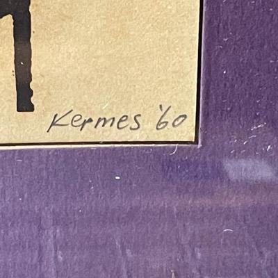 "Weaver" Signed by Constantine Kermes 1960 Woodblock Art Print 11x14" Framed as Pictured.