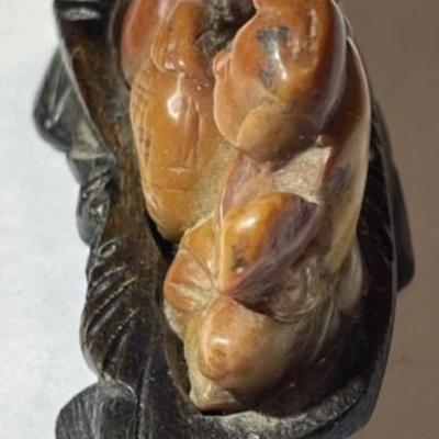 Vintage Hand Carved NETSUKE Style Figure on a Carved Wooden Base all Hand Carved/Etched Preowned from an Estate.