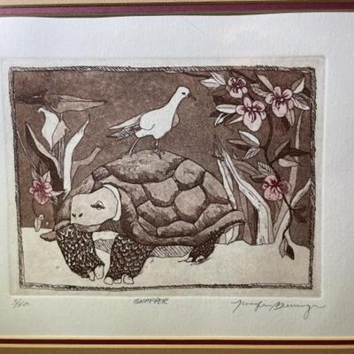 Noted Artist Jennifer Berringer Original Pencil Signed Etching Limited Edition 3/400 Frame Size 15" x 17" in Good Preowned...
