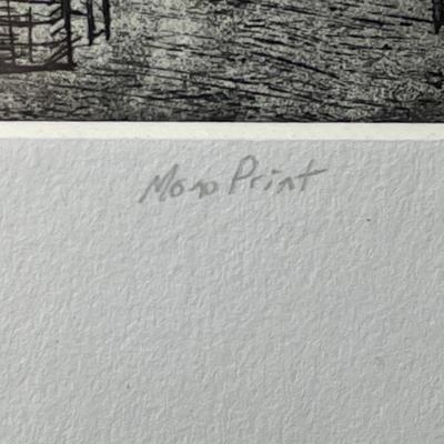 Vintage Mono Print "Factory I" Signed by the Artist Frame Size 12" x 15.75" as Pictured.