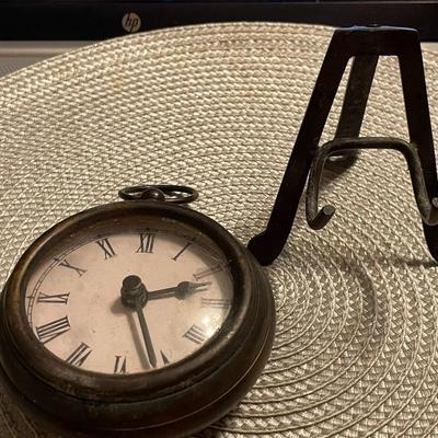 Huge Antique Desk Pocket Watch Copper/Bronze Metal with Easel in Non-Working Condition as Pic'd,