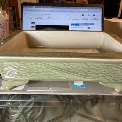 Antique Japanese Celadon Bonsai Seto Ware Planter 10.5" X 14.25" Very Very Heavy in VG Preowned Condition.