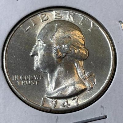1947-D MS65/66 CONDITION WASHINGTON SILVER QUARTER AS PICTURED.