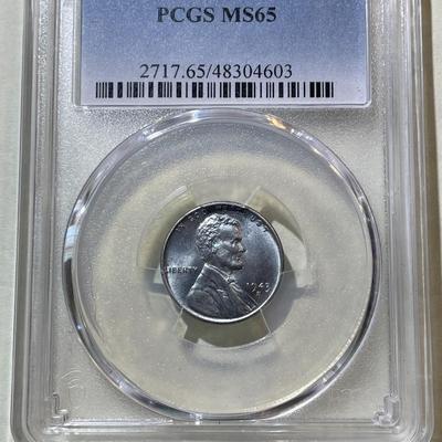 PCGS CERTIFIED 1943-S MS65 LINCOLN WARTIME CENT AS PICTURED.