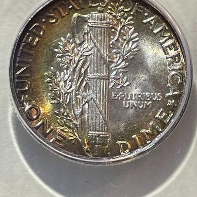 ANACS CERTIFIED 1942-P MS65 FULL SPLIT BANDS MERCURY DIME w/GOLDEN RIM TONNING AS PICTURED.