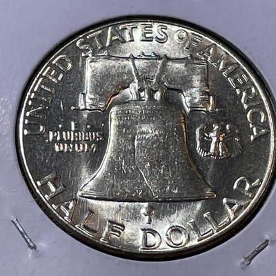 1963-P BU CONDITION FRANKLIN SILVER HALF DOLLAR AS PICTURED.