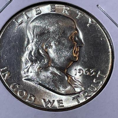 1963-P BU CONDITION FRANKLIN SILVER HALF DOLLAR AS PICTURED.