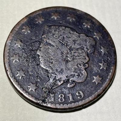 1819 CIRCULATED CONDITION POROUS/PITTED LARGE CENT AS PICTURED.