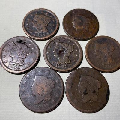 LOT OF (7) CIRCULATED CONDITION U.S. LARGE CENTS PREOWNED FROM AN ESTATE AS PICTURED.