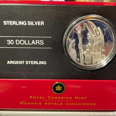 2005 Canada $30 Sterling Silver Coin-Totem Pole- by the Royal Canadian Mint in Original Packaging.