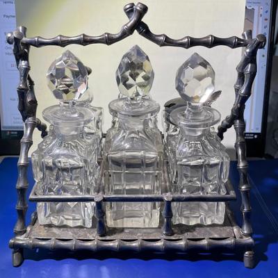 Scarce Victorian Era Dated 1887 Walker & Hall Sheffield England Silver Plated Leaded Glass Cruet Set of 6 w/Carrier 7.5" Tall...