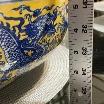 Very Heavy Kangxi Mark Dragon Bowl 15.25" Diameter in VG Preowned Condition with NO Damages from an Estate as Pictured. Very Heavy...