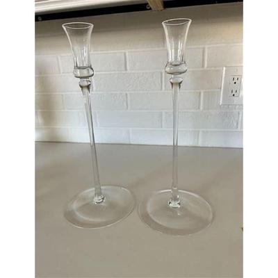 Pair of Marquis by Waterford Scarce Delicate Elongated Stem 14"" Tall Candlestick Holders New in Box.