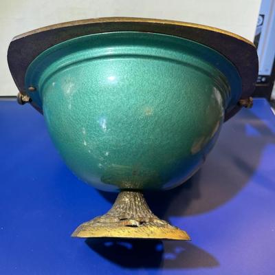 Vintage Judaica Enameled Mosaic Footed Metal Covered Bowl w/Jerusalem Handle Approx 7" Tall w/Handle as Pictured.