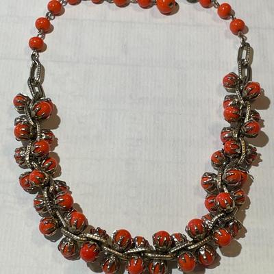 Vintage Very Small Size 14" Long Coral Bead Necklace Preowned from an Estate as Pictured.