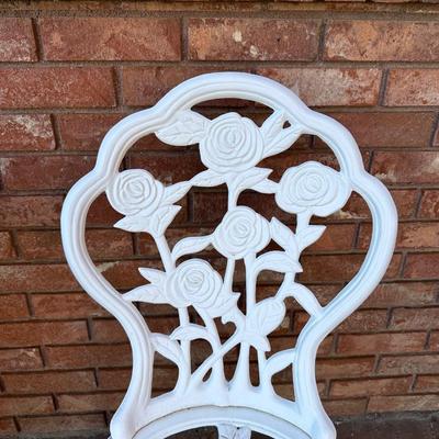 WROUGHT IRON ROSE DESIGN PATIO TABLE AND 2 CHAIRS