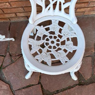 WROUGHT IRON ROSE DESIGN PATIO TABLE AND 2 CHAIRS