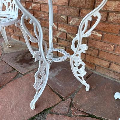 WROUGHT IRON ROSE DESIGN PATIO TABLE AND 2 CHAIRS