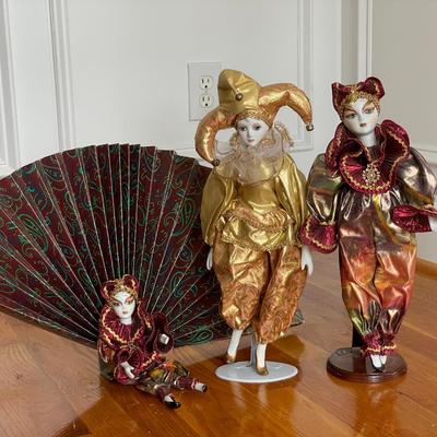 3 Court Jester Porcelain Dolls
