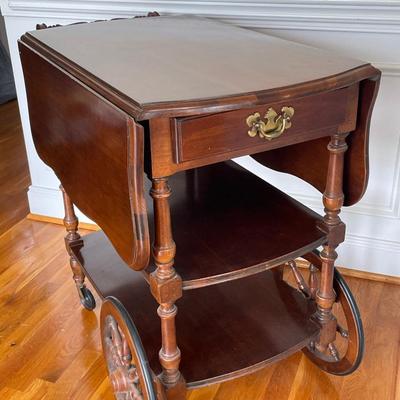 Wooden Tea Cart with Side Drawer